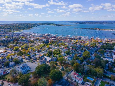 Newport Limanı hava görüntüsü Narragansett Körfezi, Newport şehri, Rhode Island RI, ABD. 