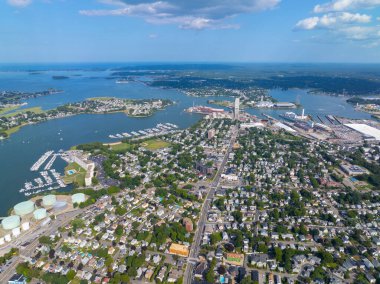 Town River Bay coast aerial view in Quincy Bay in city of Quincy, Massachusetts MA, USA.  clipart