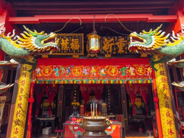 Malezya 'nın tarihi şehir merkezi Melaka' da Jalan Tukang Besi Caddesi 'ndeki San Duo Tapınağı. Malacca Boğazı 'nın tarihi şehirleri UNESCO' nun Dünya Mirası Alanıdır.. 