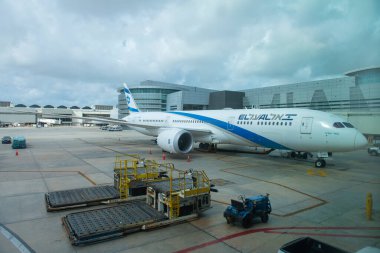 EL AL Israel Airlines Boeing 787-8 Dreamliner 4X-EDH on Miami International Airport (MIA), Miami, Florida FL, USA.  clipart