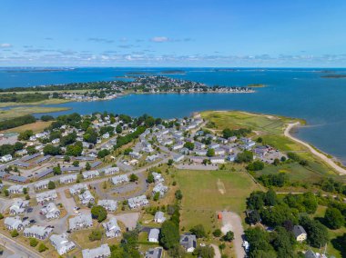 Quincy, Massachusetts MA, ABD 'de Town River Körfezi ile Quincy Körfezi arasındaki Germantown hava manzarası. 