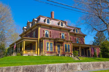 Hopedale Caddesi 'ndeki tarihi yerleşim yeri Hopedale, Worcester County, Massachusetts MA, ABD.  