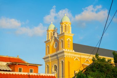 Santa Famia church in Otrobanda historic center in city of Willemstad, Curacao. Historic Willemstad is a UNESCO World Heritage Site.  clipart