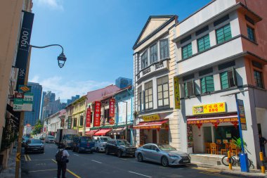 Çin Mahallesi, Outram Bölgesi, Singapur, Çin Mahallesi South Bridge Yolu 'ndaki Cami Sokağı' nda Çin-Portekiz tarzı ticari mimari..
