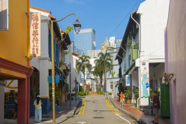 Çin Mahallesi tarihi ticari binası Ann Siang Tepesi Güney Köprüsü Yolu, Outram Bölgesi, Singapur.