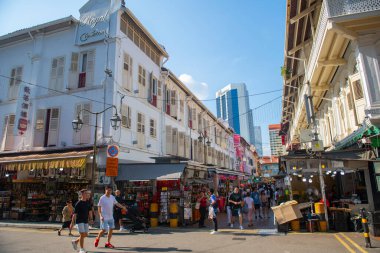 Trengganu Caddesi 'ndeki Chinatown tarihi ticari binası Smith Caddesi, Outram bölgesi, Singapur.