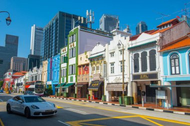 Çin Mahallesi tarihi ticari binası South Bridge Yolu 'nda Temple Caddesi' nde, Outram Bölgesi, Singapur Merkez Bölgesi..