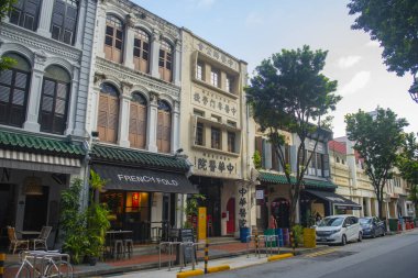 Chinatown historic commercial building on Telok Ayer Street at McCallum Street, Outram district of Central Area, Singapore. clipart