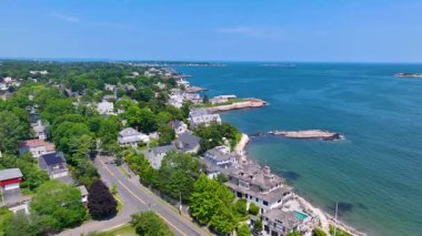 Yazın Preston Sahili hava manzaralı rıhtım evleri Massachusetts MA, ABD 'deki Marblehead ve Swampscott kasabaları arasında. 