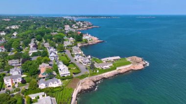 Yazın Preston Sahili hava manzaralı rıhtım evleri Massachusetts MA, ABD 'deki Marblehead ve Swampscott kasabaları arasında. 