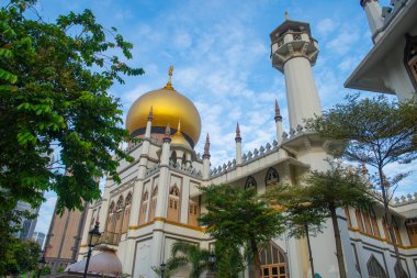 Tarihi Kampong Glam 'daki Muscat Caddesi' ndeki Mescid Sultan Camii, Orta Bölge, Singapur Rochor Bölgesi.. 