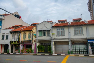 Jalan Besar Caddesi 'ndeki tarihi ticari binalar Küçük Hindistan' da Upper Weld Yolu 'nda Rochor Bölgesi, Singapur. 