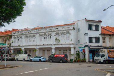 Upper Weld Yolu 'ndaki tarihi ticari binalar Küçük Hindistan' daki Cuff Yolu 'nda, Orta Bölge' deki Rochor Bölgesi, Singapur. 