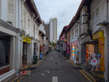 Tarihi Kampong Glam 'da Arap Caddesi yakınlarındaki Hacı Caddesi' ndeki tarihi ticari binalar, Singapur 'un merkez bölgesinde Rochor bölgesi.. 