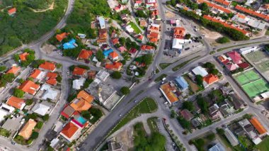 Otrobanda tarihi merkez hava manzarası Willemstad, Curacao 'da. Tarihi Willemstad UNESCO 'nun Dünya Mirası Bölgesi. 