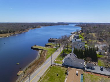 Dighton Wharves hava manzaralı Dighton Wharves Tarihi Bölgesi, Dighton, Massachusetts MA, ABD. 