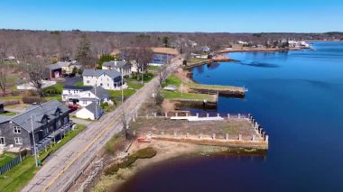 Dighton Wharves hava manzaralı Dighton Wharves Tarihi Bölgesi, Dighton, Massachusetts MA, ABD. 