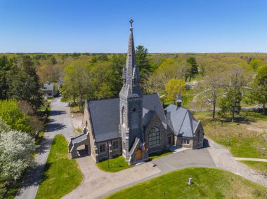 Kuzey Easton Birlik Kilisesi hava görüntüsü 9 Main Street Kuzey Easton, kasaba Easton, Bristol County, Massachusetts MA, ABD. 