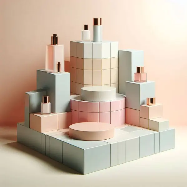 Güzellik ürünleri için kozmetik ürünler içeren 3 boyutlu podyum. ai oluşturuldu