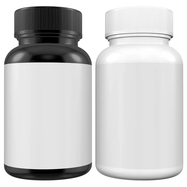 Garrafa Embalagem Branco Com Pílulas Rótulo Branco — Fotografia de Stock