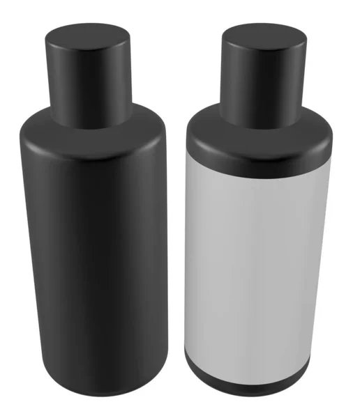 Representación Botella Plástico Blanco Blanco Con Fondo Blanco Negro — Foto de Stock