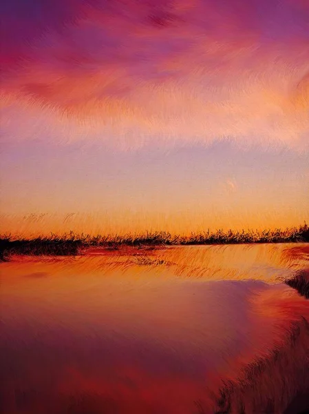 Piękny Zachód Słońca Nad Jeziorem — Zdjęcie stockowe