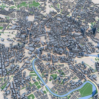 Manchester Şehri İngiltere Haritası, 3D Hazırlama