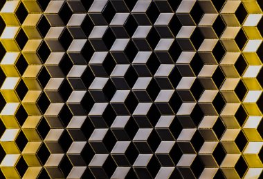 Arkaplan çizgileri olan soyut geometrik desen, kare çizgiler siyahtan sarıya sanat Gradyanı. Metin, Odaklanma ve bulanıklık için boşluk.