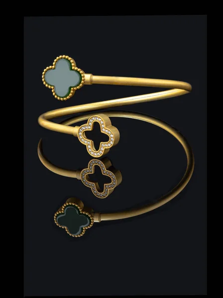 Bangkok Thailand Apr 2023 Romantic Beautiful Gold Bracelet Jade Many — стокове фото