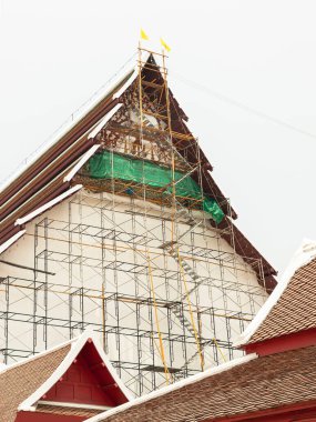 Suphan Buri, Tayland 22 Nisan 2023 - Wat Pa Lelai Worawihan Budist Tapınağı (Pa Lelai Worawihan Tapınağı) Tayland Sanat ve Mimarlık Konsepti, Seçici Odaklanma.