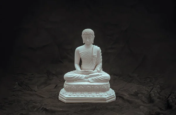 White Figurine Siddhartha Gautama Buddha Sculpture Statue Dark Background Space — Stock Photo, Image