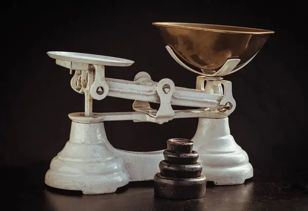 Old Obsolete Manual Weighing Scales Iron Brass Tray Set Cast — Stock Photo, Image