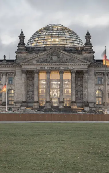 stock image Berlin, Germany - Dec 20, 2023 - Architecture exterior of The famous Reichstag building and glass dome, meeting place of the German parliament (Deutscher Bundestag) in Berlin, Copy space, Selective focus.