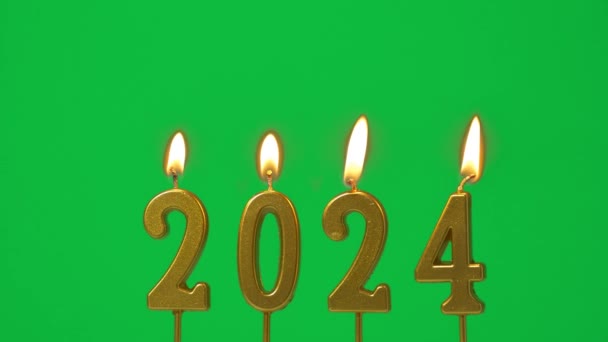 Frohes Neues Jahr 2024 Nahtlose Schleife Der Goldenen Kerze Zahl — Stockvideo