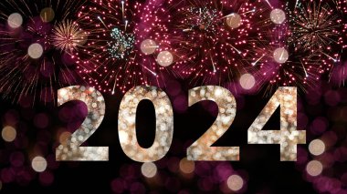 2024 yılının havai fişek gösterisi yılbaşı arifesi kutlamaları boyunca gökyüzünde renkli bir gösteriyle gerçek bir aydınlatıcı havai fişek festivali.