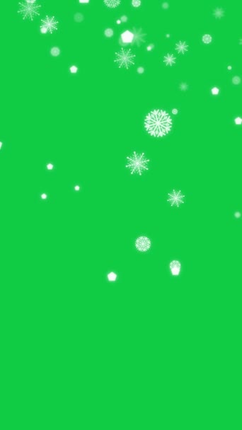 ホワイトスノーフレークの粒子アニメーション オーバーレイモーショングラフィックのためのクロマキーグリーンスクリーンの背景に隔離された冬季の装飾に落ちる雪のクリスタル — ストック動画