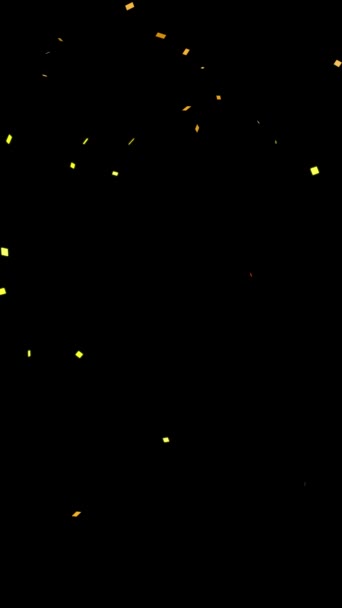 4K垂直 金发碧眼的粒子动画无缝环路落下来装饰派对庆典活动用彩色关键黑屏背景隔离用于叠加动作图形 — 图库视频影像