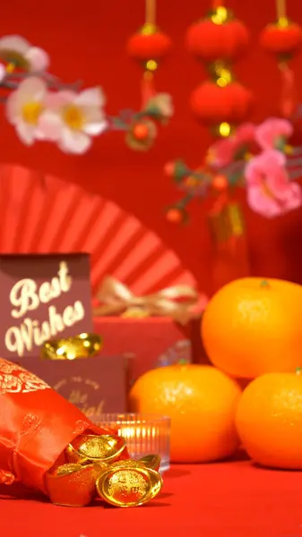 Fundo Ano Novo Lunar Chinês Barra Ouro Chinês Antigo Saco — Fotografia de Stock