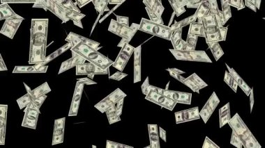Siyah arka planda izole edilmiş dolar düşüşü. Para tepeden tırnağa akıyor