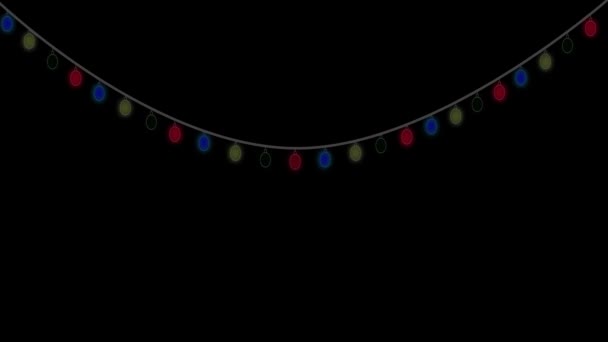 Mnohobarevné Girlandové Žárovky Jsou Izolovány Černém Pozadí Blikající Modré Červené — Stock video