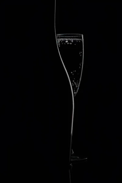 Силуэт Бутылки Стакана Черном Фоне — стоковое фото