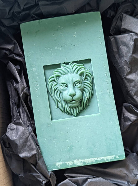 Totem Monumental Handmade Candle Lions Head Bas Relief Closeup Stock Photo