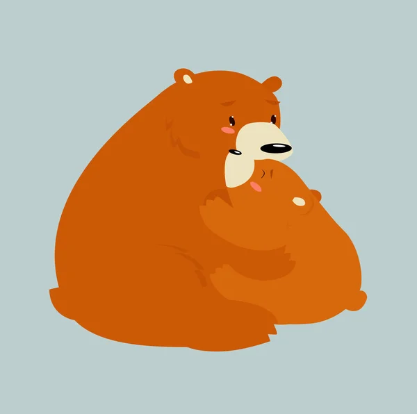 Tisk Matka Medvědice Objímá Své Mládě Kreslený Vektorový Medvěd Lesní — Stockový vektor