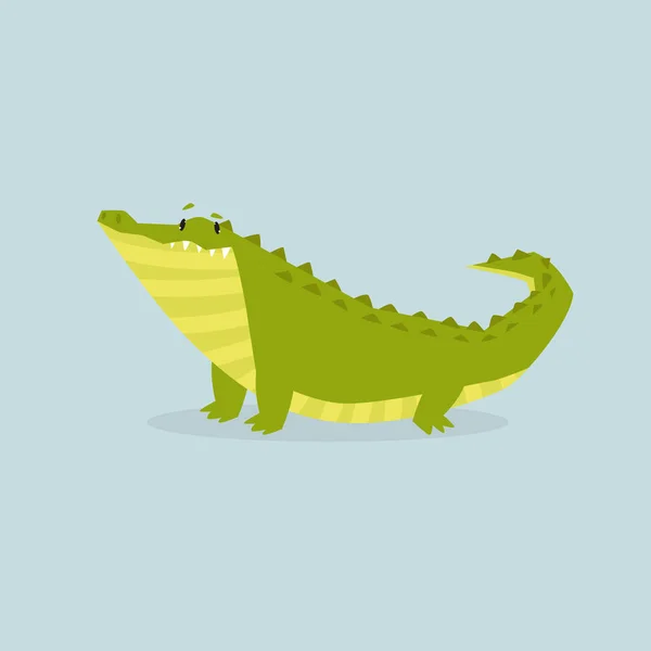 Tisk Roztomilý Krokodýl Legrační Kreslený Aligátor Tropické Zvíře Africké Zvíře — Stockový vektor