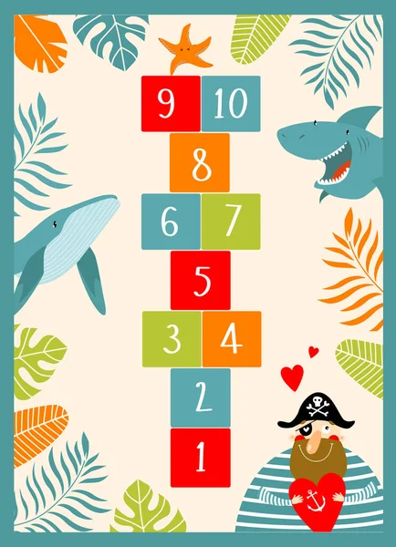 Skriv Sea Play Matta För Barn Med Pirat Vektor Spel — Stock vektor