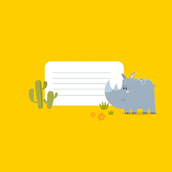 Tisk Obálka Pro Notebook Kresleným Vtipným Nosorožcem Místo Pro Text — Stockový vektor