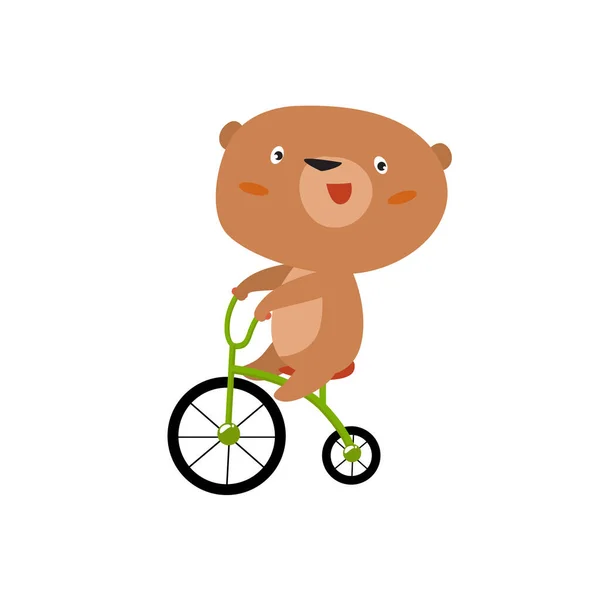 自転車でかわいいクマ 森の動物 スポーツ競技 漫画クマ — ストックベクタ