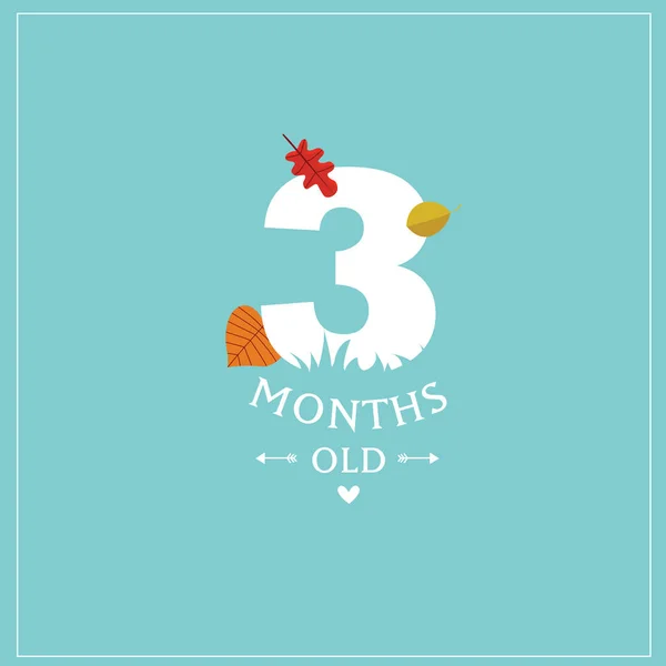 Nyomtatás Aranyos Kártya Három Hónapos Vagyok Kék Képeslap Egy Gyerekfotóhoz — Stock Vector