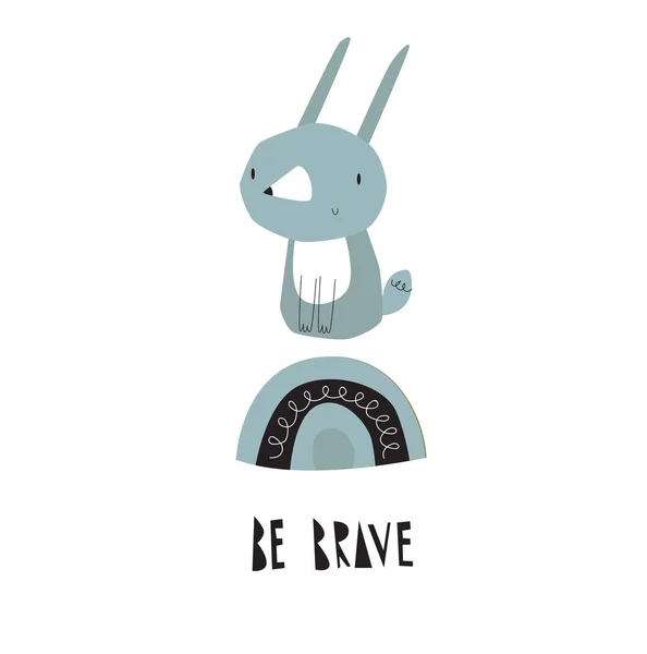 Brave Vector Poster Hare Cartoon Rabbit Scandinavian Style Minimalist Decor — Wektor stockowy
