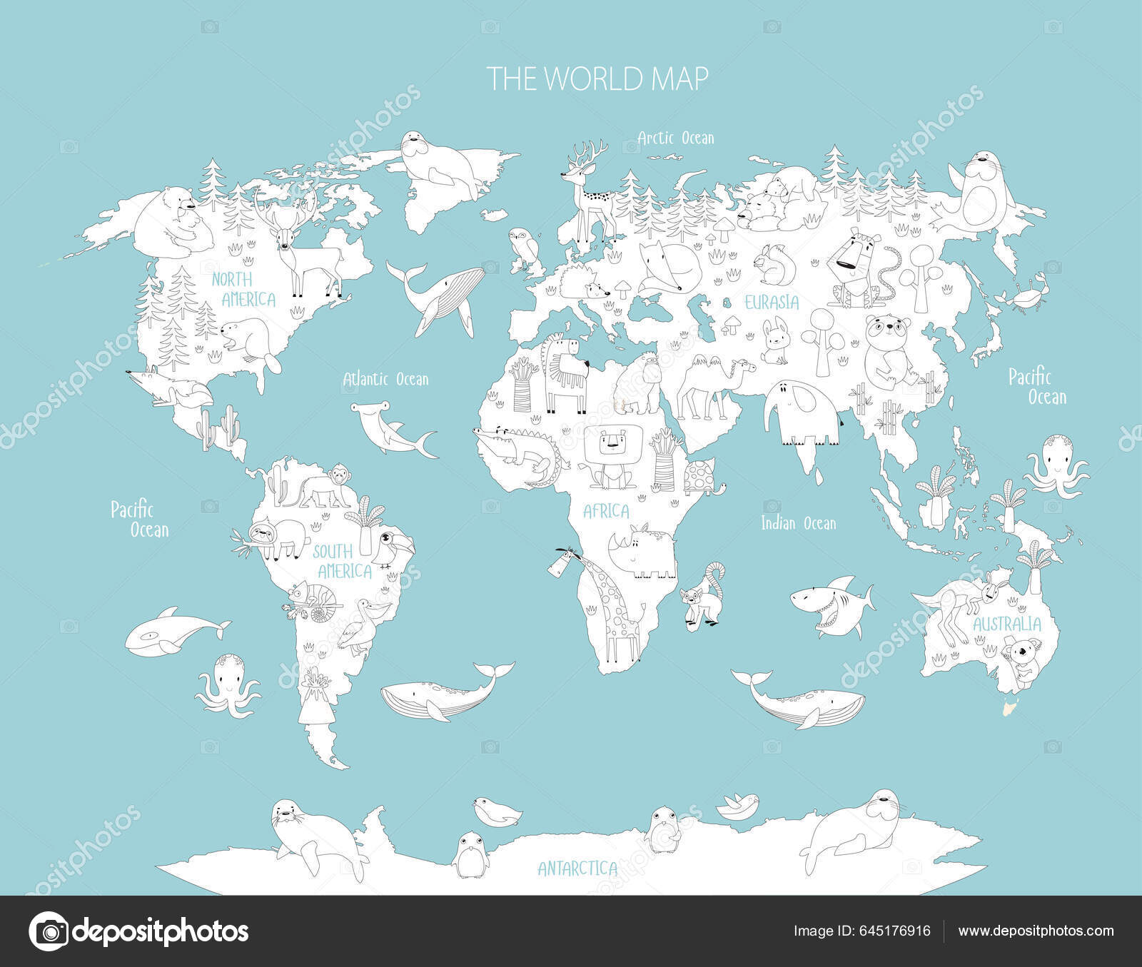 Yazdır Hayvanlarla Dünyayı Boyama Haritası Çocuklar Için Boyama Kitabı  Anaokulu Stok Vektörü © utchenko_olga 645176916